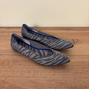 ROTHY'S The Point Flats Gray Zebra Print‎ Women Size 8 Pointed Toe Knit Comfort